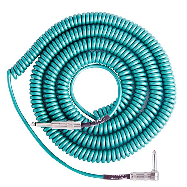 Lava Retro Coil 20-Foot Silent Instrument Cable Straight-Right Angle, Assorted Colors Metallic Green