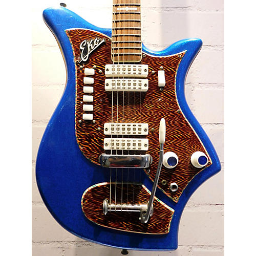 Vintage EKO 700 4V4 Solid Body Electric Guitar Blue Sparkle Guitar