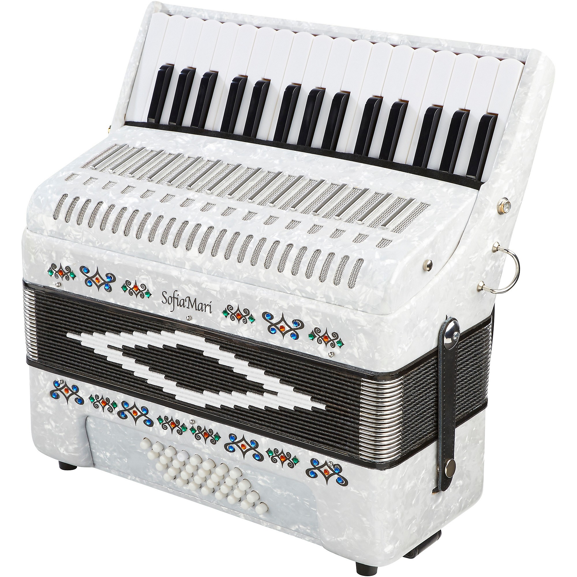SofiaMari SM-3232 32 Piano 32 Bass Accordion White Pearl | Guitar