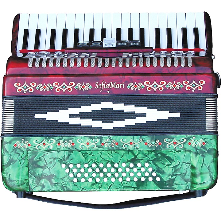 SofiaMari SM-3448 34 Piano 48-Bass Accordion Red and Green Pearl