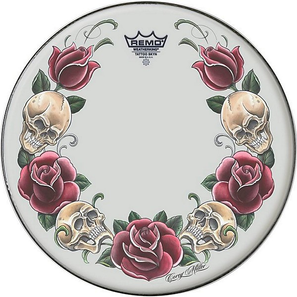 Remo Tattoo Skyn Drumhead 14 in. Rock & Roses Graphic