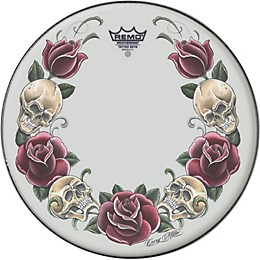Remo Powerstroke Tattoo Skyn Bass Drumhead, White 22 in. Rock & Roses Graphic