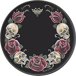 Remo Powerstroke Tattoo Skyn Bass Drumhead, Black 20 in. Rock & Roses Graphic