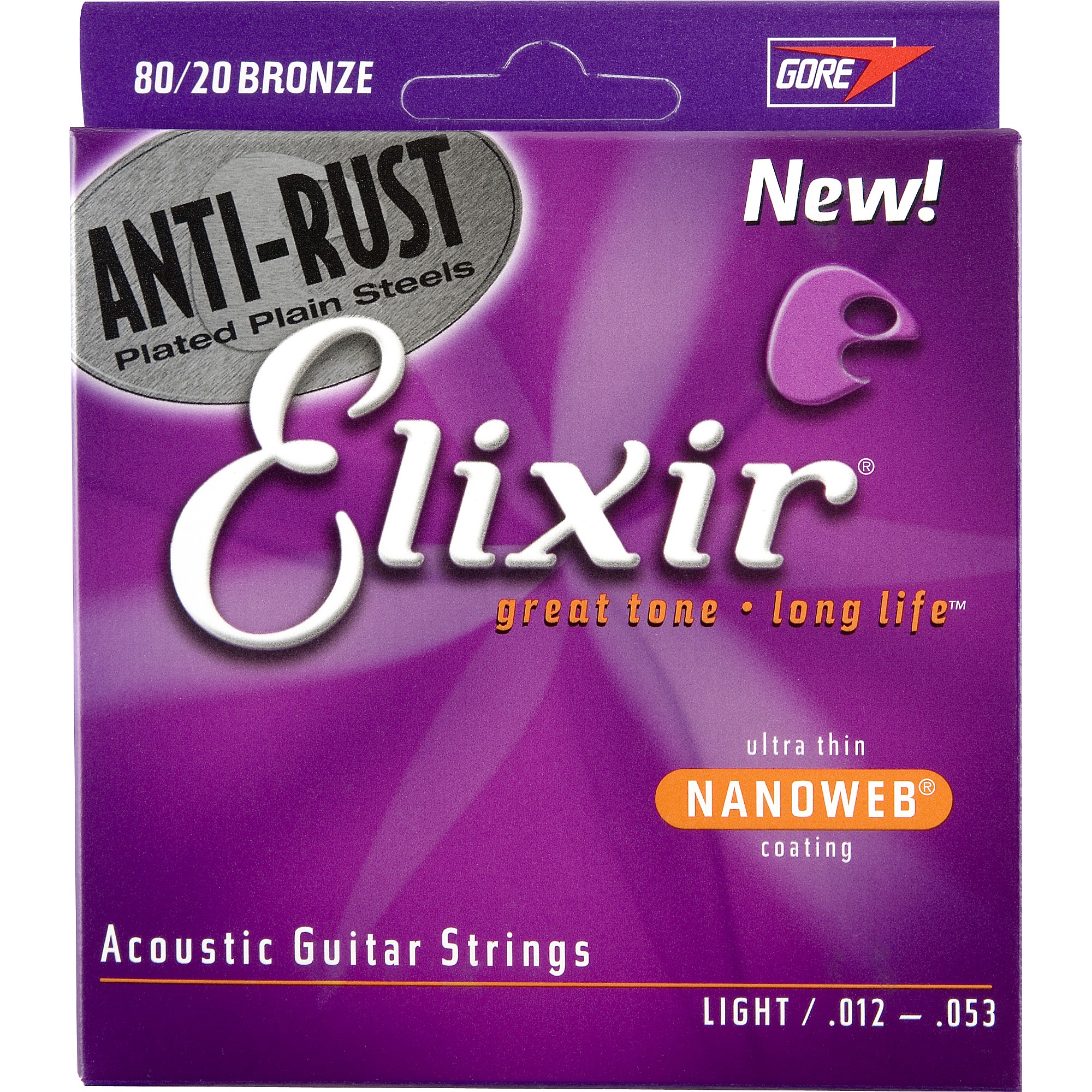 Elixir 80/20 Anti Rust Nanoweb Bronze Light Acoustic Guitar Strings