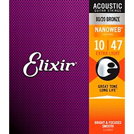 Elixir 80/20 Bronze Acoustic Guitar Strings With NANOWEB Coating, Extra Light (.010-.047)