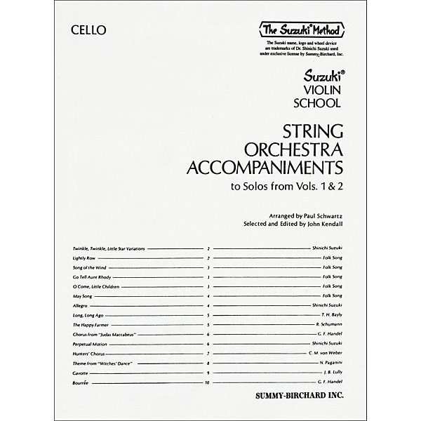 Alfred Suzuki String Orchestra Accompaniments to Solos from Volumes 1 & 2 for Cello Book