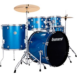 Ludwig Accent 5-Piece Drum Kit With 22" Bass Drum, Hardware and Cymbals Blue Sparkle