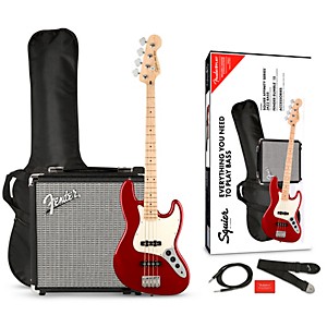 Squier Affinity Jazz Bass Limited-Edition Pack With Fender Rumble 15W Bass Combo Amp Candy Apple Red 