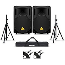 Behringer B212D 12" Powered Speaker Pair With Stands and Cables
