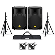 Behringer B215D 15" Powered Speaker Pair With Stands and Cables