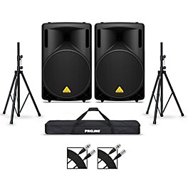 Behringer B215D 15" Powered Speaker Pair With Stands and Cables