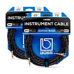 Boss BIC-25A Angled To Straight Instrument Cable 25ft. - 2-Pack  