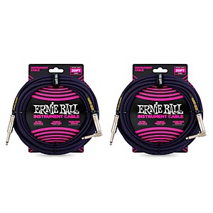 Ernie Ball Braided Straight to Angle Instrument Cable 2-Pack 20 ft. Neon Purple/Black