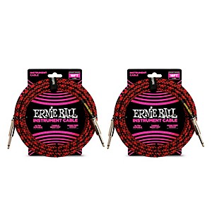 Ernie Ball Braided Straight to Straight Instrument Cable, 2-Pack 18 ft. Red/Black