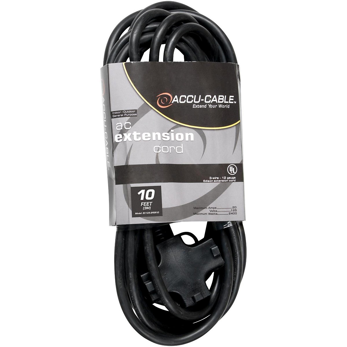 American DJ EC1233FER 12 Gauge 3Way IEC Power Extension Cord 10 ft