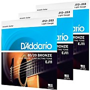 EJ11-3DPKS 80/20 Bronze Light Acoustic Guitar Strings 3-Pack with 10 Picks