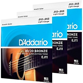 D'Addario EJ11-3DPKS 80/20 Bronze Light Acoustic Guitar Strings 3-Pack with 10 Picks