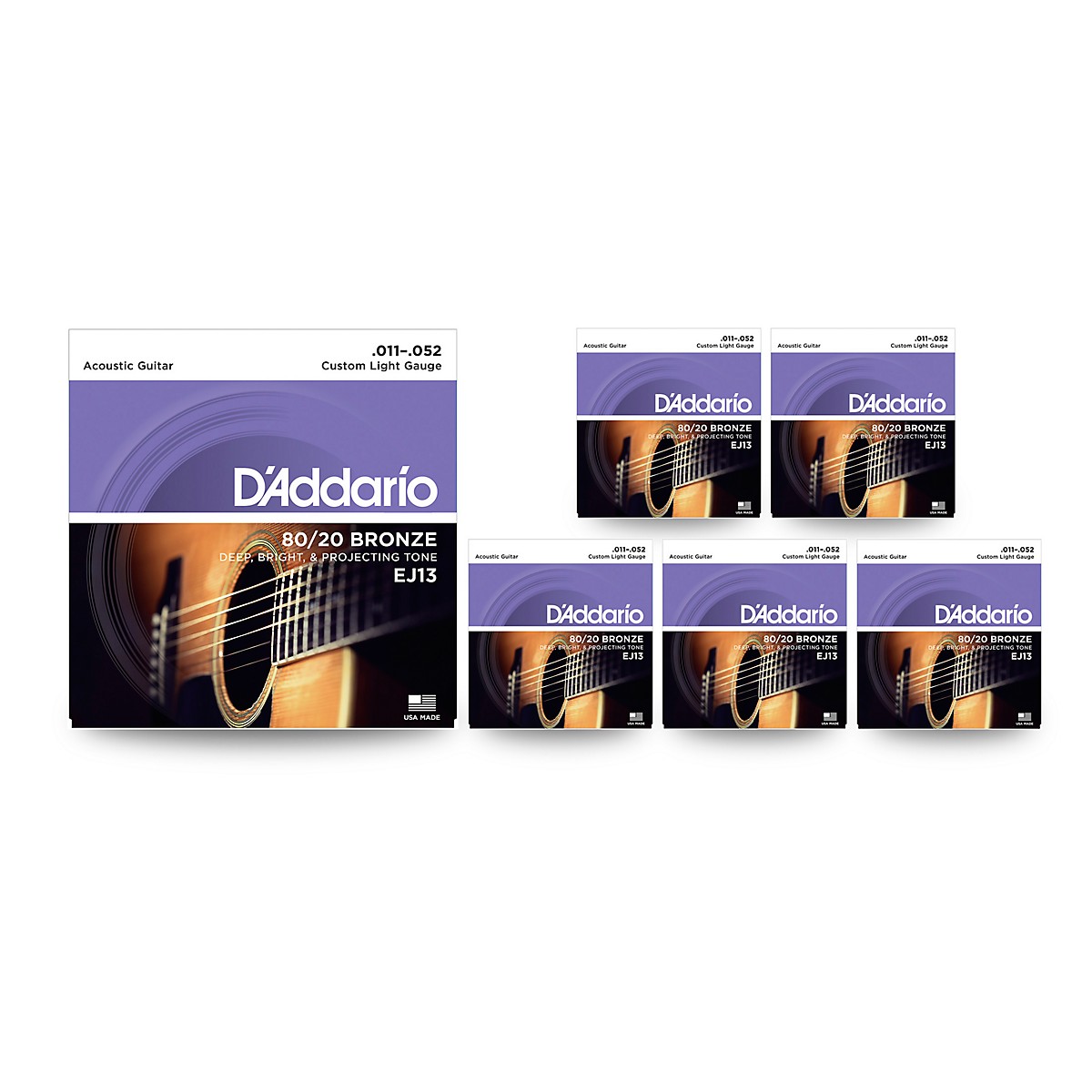 D'Addario EJ13 80/20 Bronze Custom Light Acoustic Guitar Strings 6