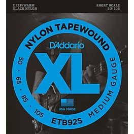 D'Addario ETB92S Black Nylon Tapewound Short Scale Bass Strings