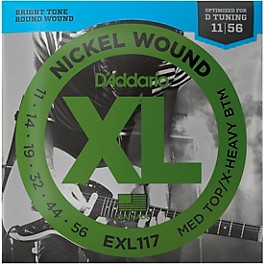 D'Addario EXL117 Medium Top/Extra-Heavy Bottom, Nickel-Wound Electric Guitar Strings