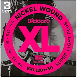D'Addario EXL120+-3D Nickel Wound Super Light Plus Electric Guitar Strings 3-Pack