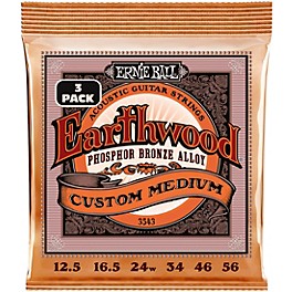 Ernie Ball Earthwood Custom Medium Phosphor Bronze Acoustic Guitar Strings 3 Pack