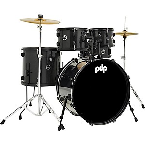PDP by DW Encore Complete 5-Piece Drum Set With Chrome Hardware and Cymbals Black Onyx 