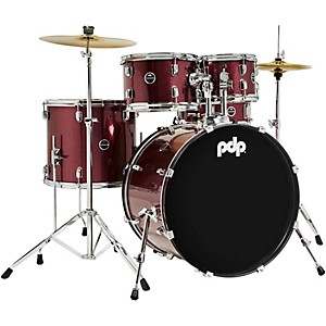 PDP by DW Encore Complete 5-Piece Drum Set With Chrome Hardware and Cymbals Ruby Red 