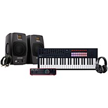 Novation FLkey 2 Keyboard Controller With Focusrite 2i2 USB Audio Interface & Adam Audio D3V 3" Studio Monitor Pair Package (Cables & Headphones Included) -