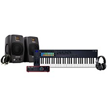Novation FLkey Keyboard Controller with Focusrite 2i2 USB Audio Interface and Adam Audio D3V 3-inch Studio Monitor Pair Package (Cables & Headphones Included)