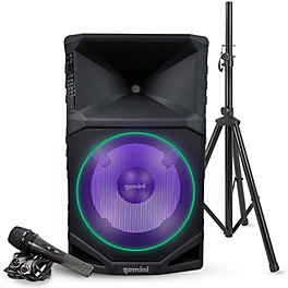 Gemini GSW-T1500PK 15" Rechargeable Weather Resistant Portable Speaker With Speaker Stand and Microphone 