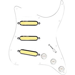 920d Custom Gold Foil Loaded Pickguard For Strat With White Pickups and Knobs and S7W Wiring Harness