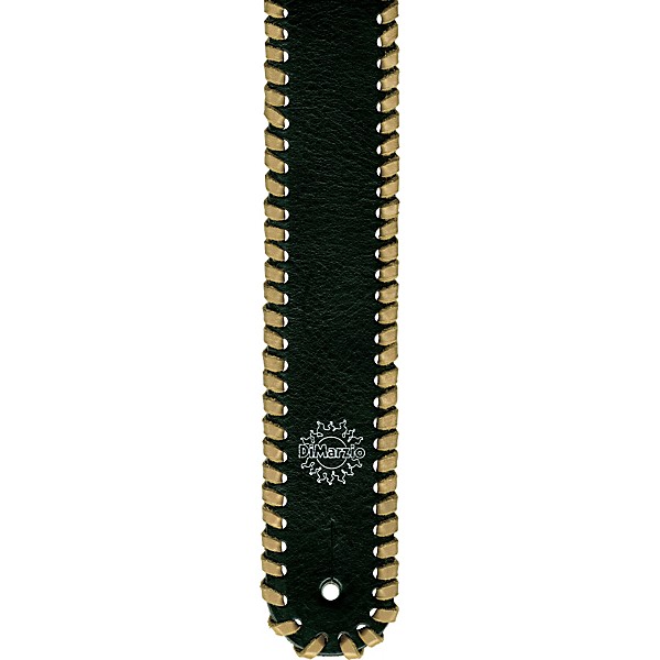DiMarzio Custom Italian Black Leather Whipstitch Guitar Strap Tan Laces