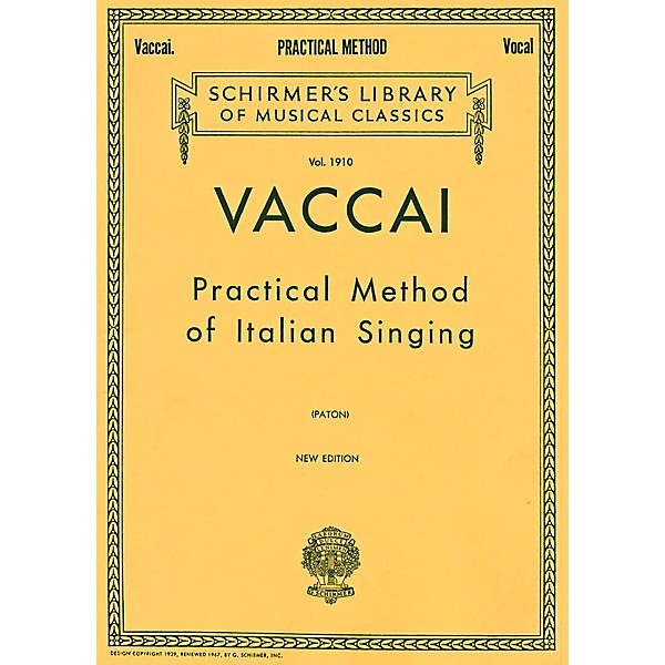 G. Schirmer Practical Method Of Italian Singing for Alto Or Barintone Voice By Vaccai