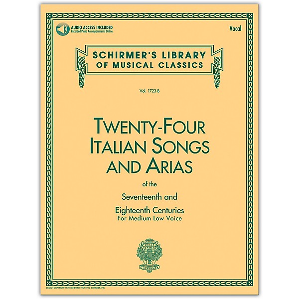 G. Schirmer 24 Italian Songs & Arias Medium Low Book/Online Audio