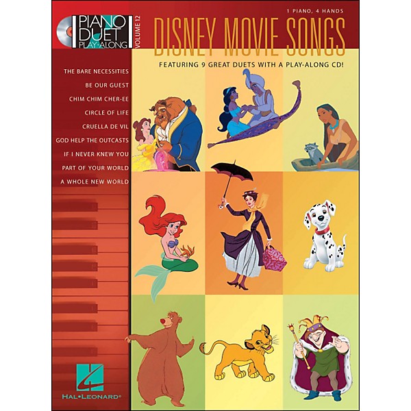 Hal Leonard Disney Movie Songs Volume 12 Book/CD 1 Piano 4 Hands Piano Duet Play Along