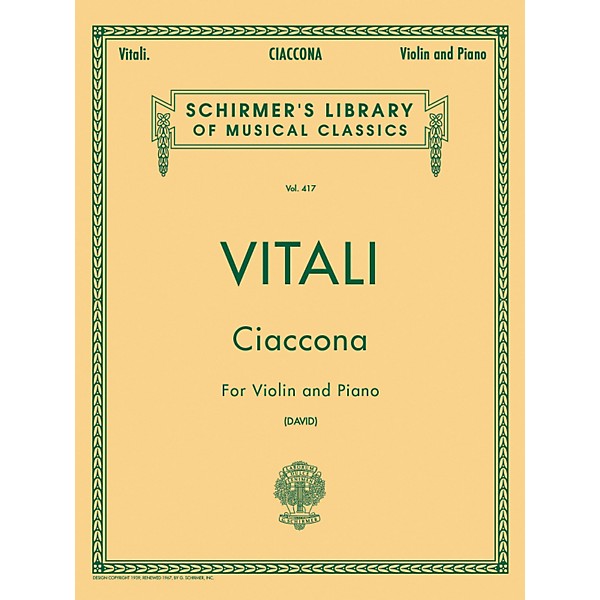 G. Schirmer Ciaccona for Violin And Piano By Vitali