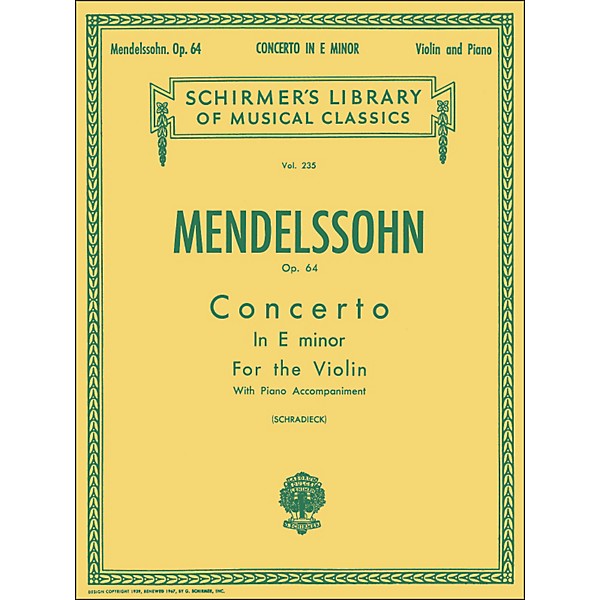 G. Schirmer Concerto E Minor Op 64 Violin Piano By Mendelssohn