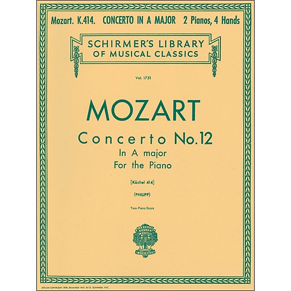 G. Schirmer Concerto No 12 A Major K414 2 Pianos 4 Hands Score By Mozart