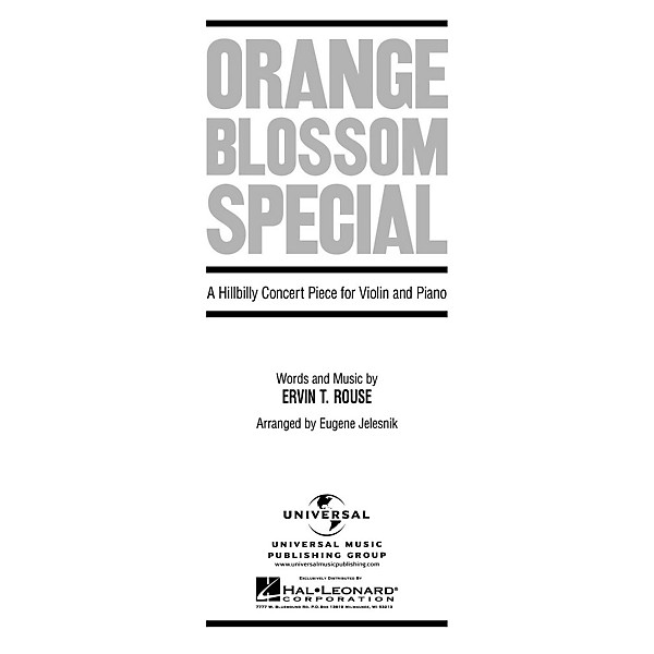 Hal Leonard Orange Blossom Special A Hillbilly Concert Piece for Violin And Piano By Rouse