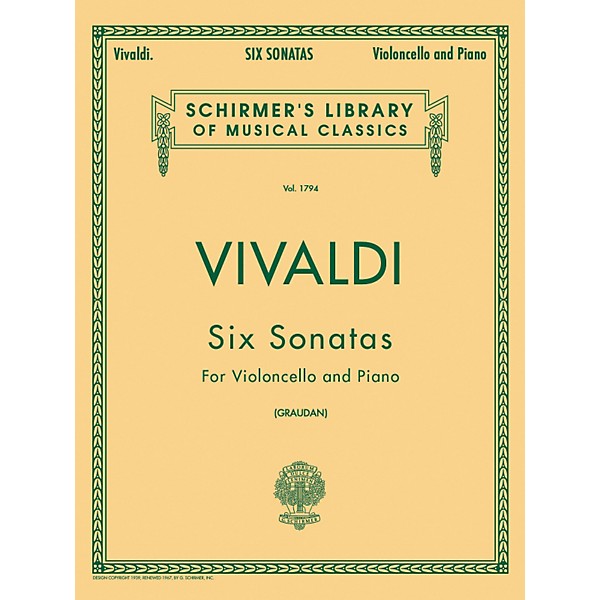 G. Schirmer Six Sonatas for Violoncello And Piano By Vivaldi