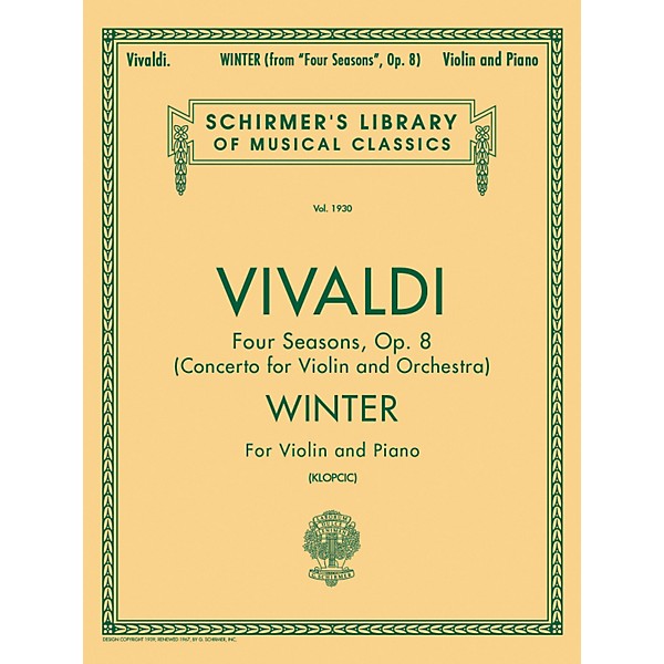 G. Schirmer Winter From Four Seasons Violin / Piano Op 8 By Vivaldi