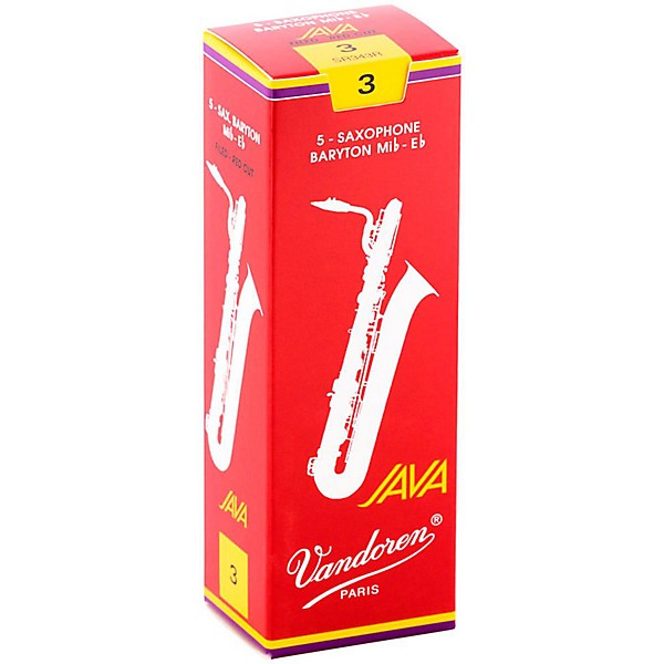 Vandoren JAVA Red Baritone Saxophone Reeds Strength 3, Box of 5
