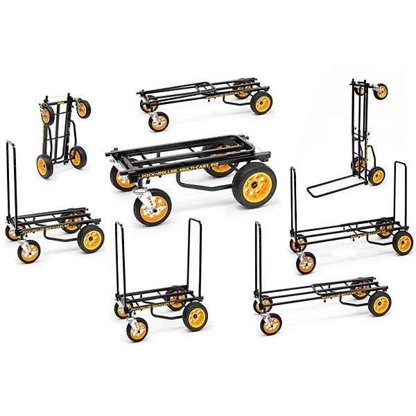 Rock N Roller R12RT Multi-Cart 8-in-1 Equipment Transporter Cart Black Frame/Yellow Wheels All-Terrain