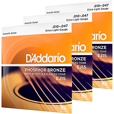 D'addario Ej15 Phosphor Bronze Extra Light Acoustic Strings 3-Pack for sale