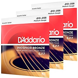 D'Addario EJ17 Phosphor Bronze Medium Acoustic Strings 3-Pack