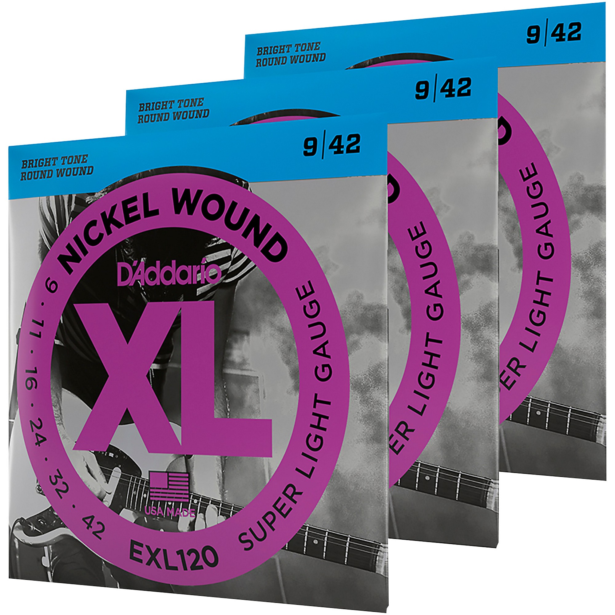 D'Addario EXL120 Nickel Super Light Electric Guitar Strings 3-Pack