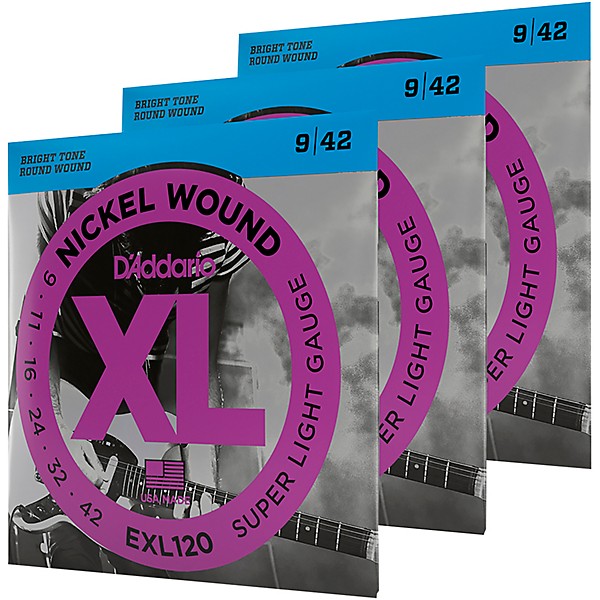 D Addario EXL120 Nickel Super Light Electric Guitar Strings 3 Pack