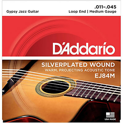 D'addario Ej84m Gypsy Jazz Silver Wound Loop End Medium Guitar Strings for sale