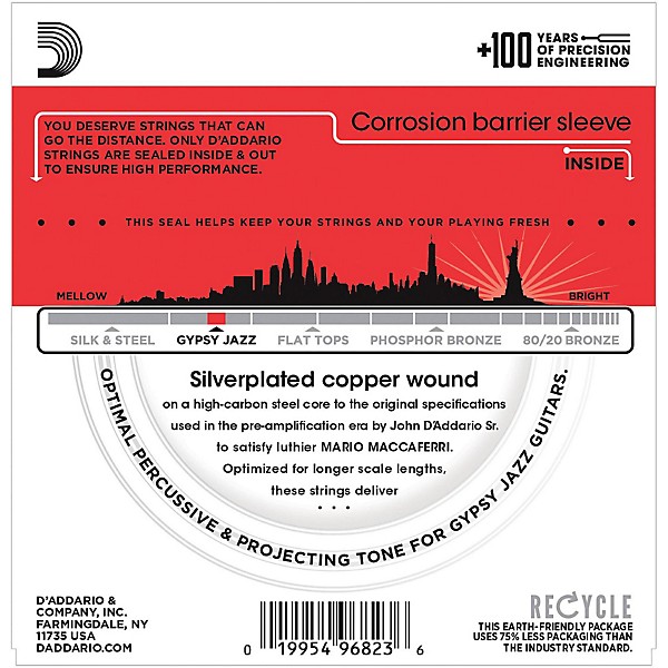 D'Addario EJ84M Gypsy Jazz Silver Wound Loop End Medium Guitar Strings